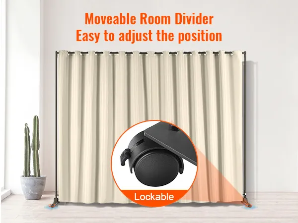VEVOR room divider in beige with lockable wheels for easy position adjustment, next to cactus plant.