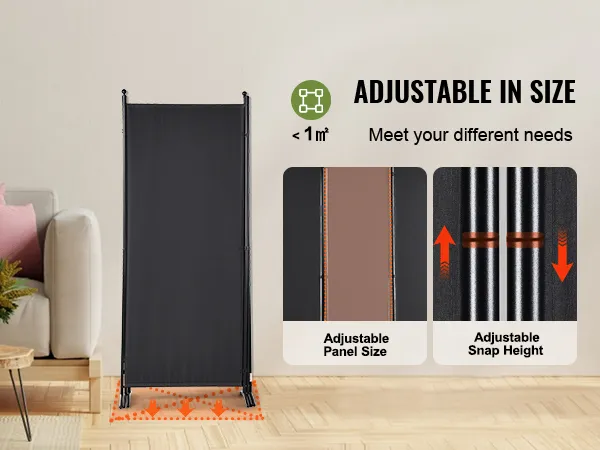 VEVOR room divider in a cozy living room, showcasing adjustable panel size and snap height.