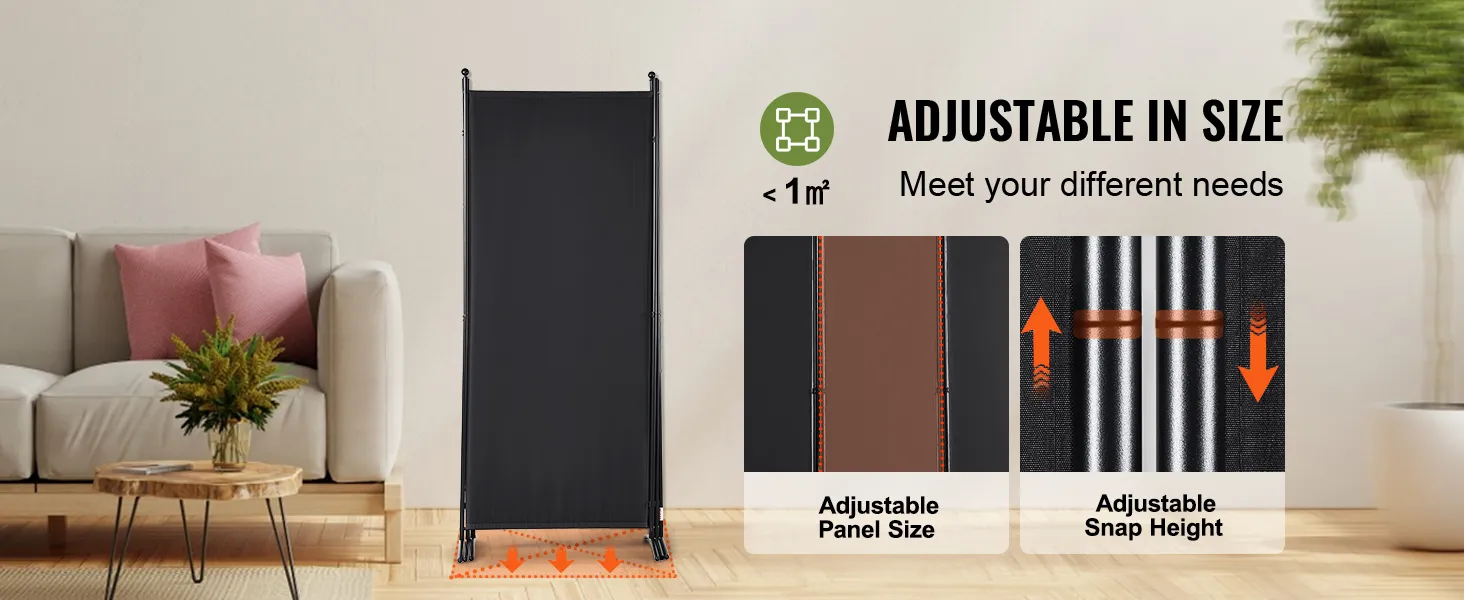 VEVOR room divider in a cozy living room, showcasing adjustable panel size and snap height.