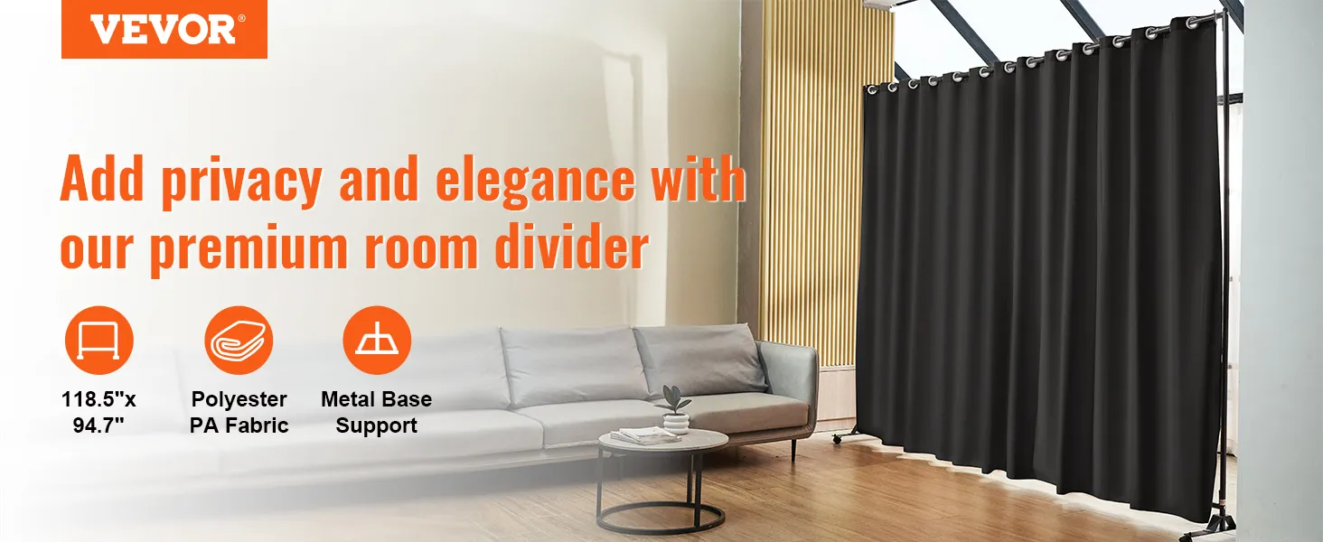 VEVOR room divider in modern living room setting with gray sofa and metal base support.