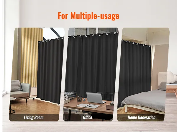 VEVOR room divider for living room, office, and home decoration with black curtains and grommets.