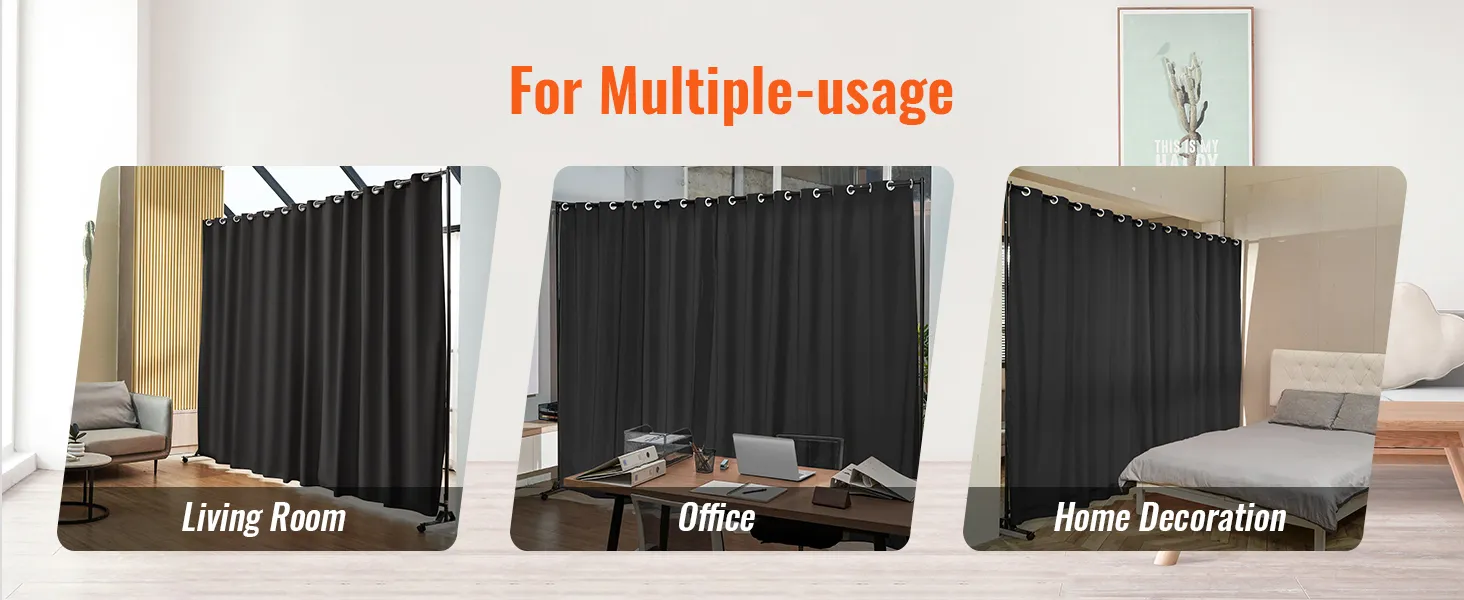 VEVOR room divider for living room, office, and home decoration with black curtains and grommets.