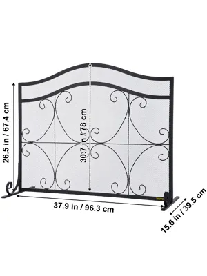 VEVOR fireplace screen with black wrought iron and mesh design, 30.7" x 37.9" x 15.6".