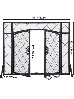 black VEVOR fireplace screen with two doors and diamond mesh pattern, measuring 44"x33.1".