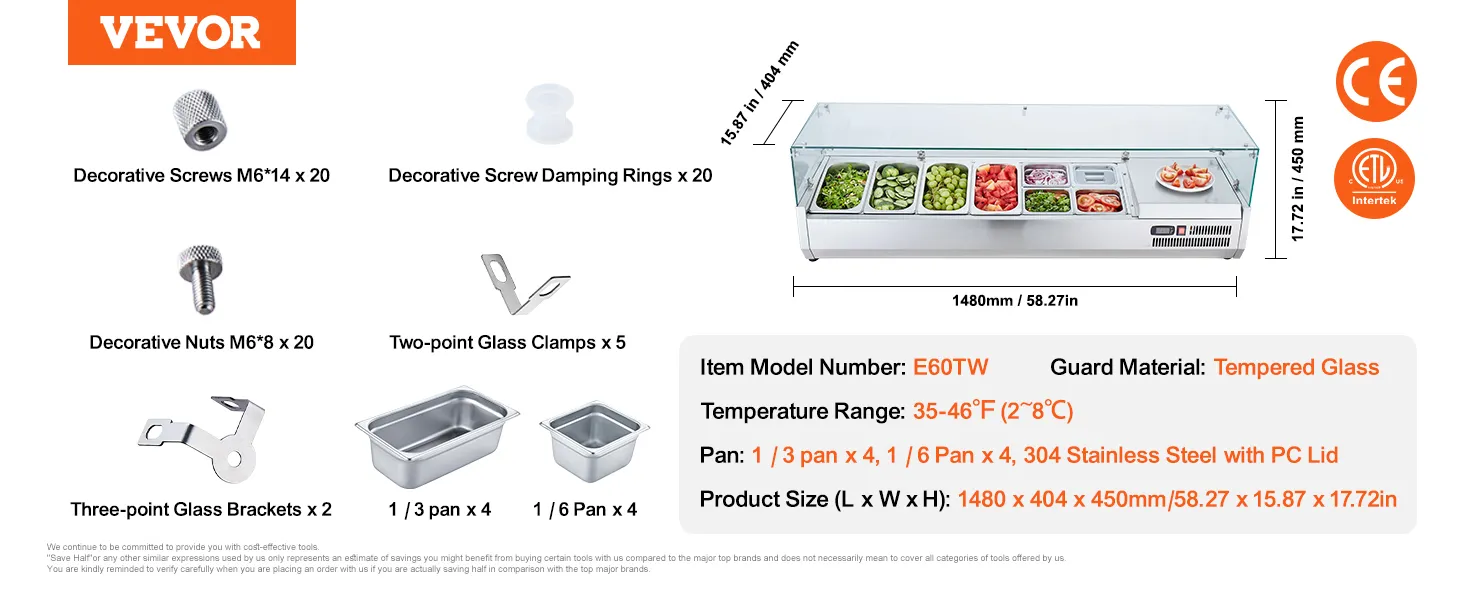 Gekoeld VEVOR-bereidingsstation voor specerijen met gehard glas en diverse roestvrijstalen pannen.