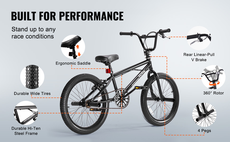 VEVOR BMX Bike 20 Inch – 48 to 60 Inches, 360°, 20