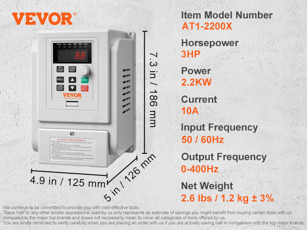 VEVOR VFD 2.2KW 10A 3HP Variable Frequency Drive for 3-Phase