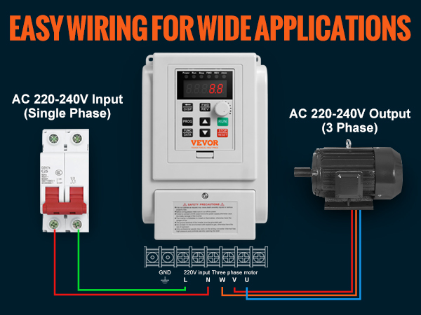 VEVOR VFD 2.2KW 10A 3HP Variable Frequency Drive for 3-Phase