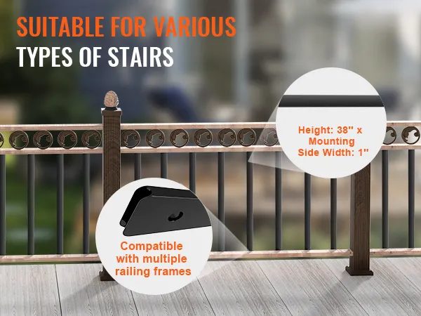 Barandillas de metal para escaleras VEVOR, aptas para varias escaleras, altura: 38", ancho: 1", marcos compatibles.