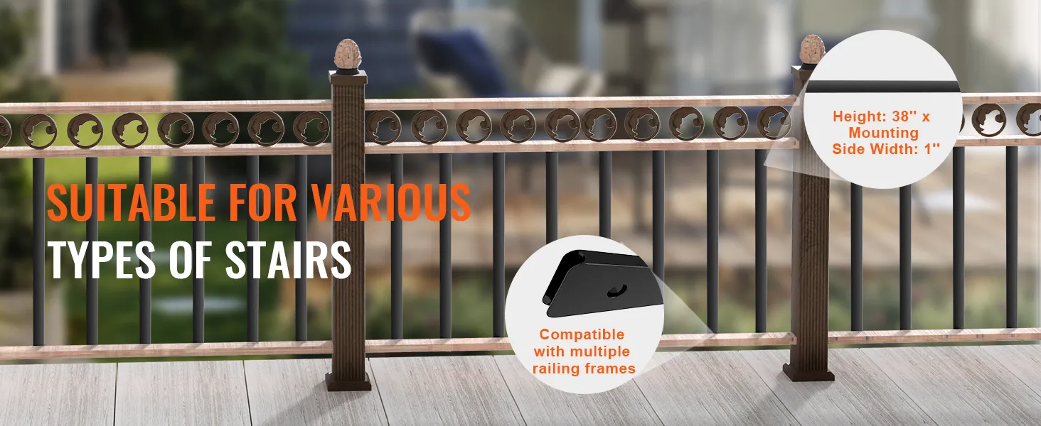 Barandillas de metal para escaleras VEVOR, aptas para varias escaleras, altura: 38", ancho: 1", marcos compatibles.