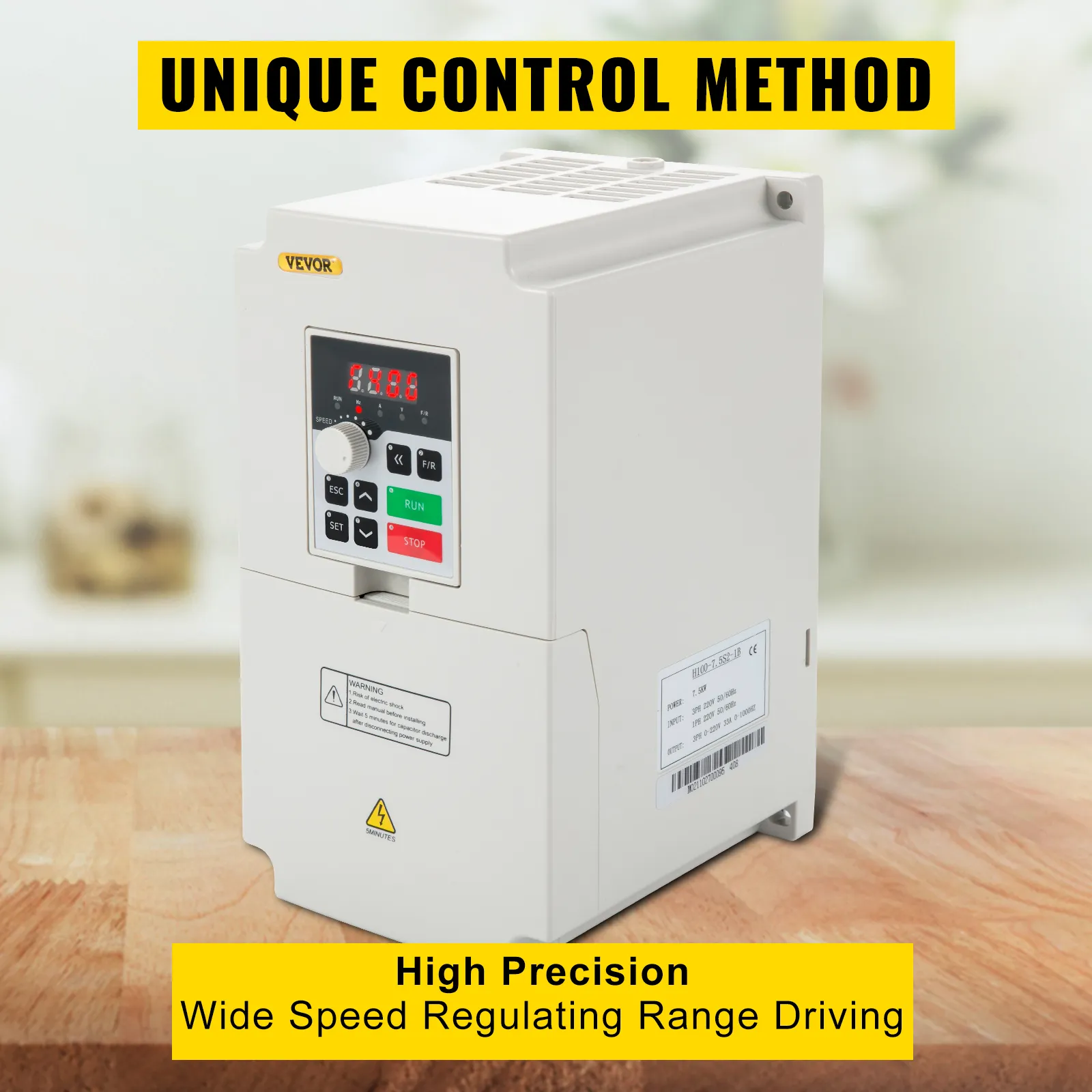 Variador de frecuencia VEVOR con método de control único, alta precisión y regulación de velocidad.