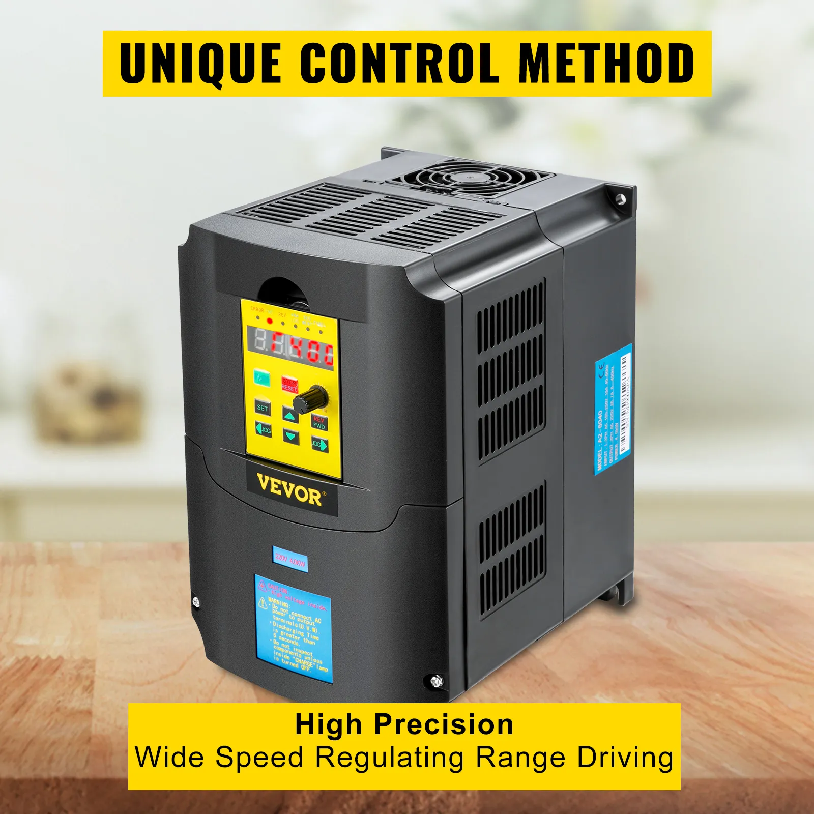 Variador de frecuencia VEVOR con método de control único y alta precisión.