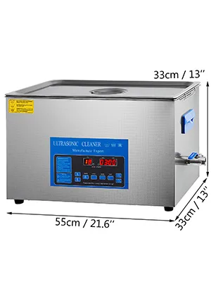 Pulitore ad ultrasuoni VEVOR in argento, 33 x 55 x 33 cm con controllo digitale.