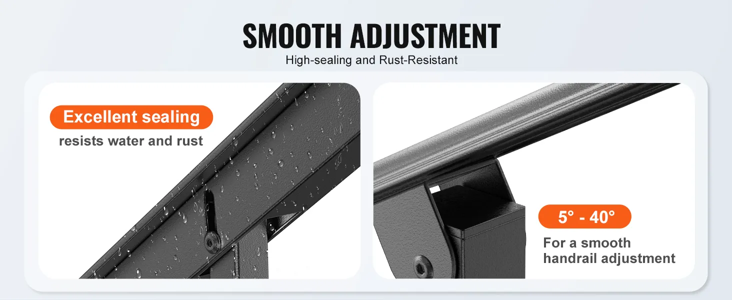 VEVOR Handrails for Outdoor Steps, 2-3 Step Stair Hand Rail Kit, Transitional Carbon Steel Railings with Installation Kit, Stair Rails for Seniors, Concrete Steps & Porch & Deck, Black Retro Arch