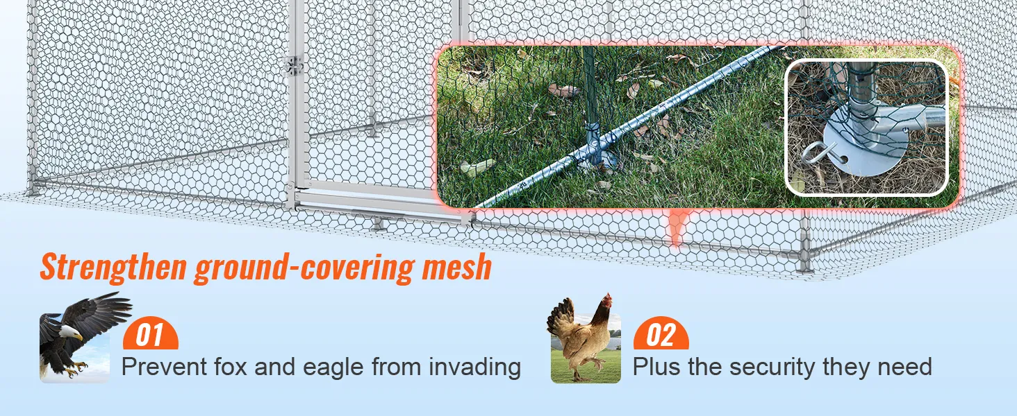 VEVOR chicken coop with enhanced ground-covering mesh prevents fox and eagle invasions, ensuring safety.