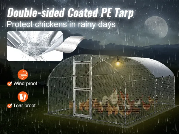 VEVOR chicken coop with double-sided coated pe tarp protecting chickens during rainy nights.