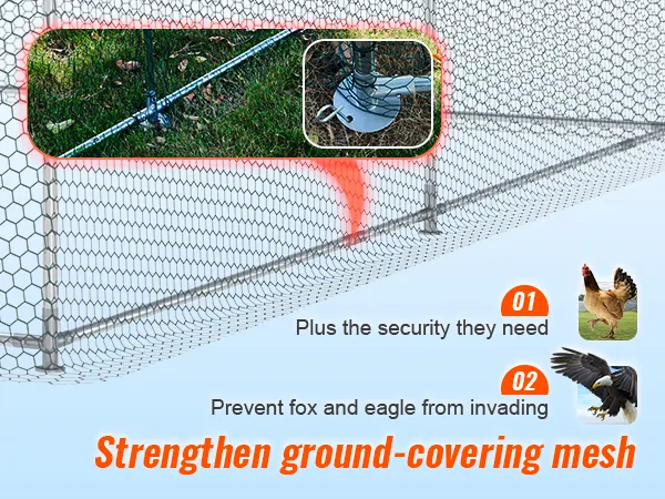 strengthen ground-covering mesh for VEVOR metal chicken coop, preventing fox and eagle invasions.
