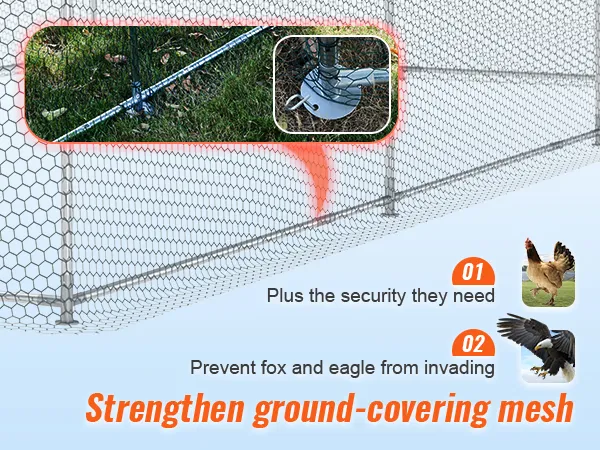 VEVOR large metal chicken coop with ground-covering mesh to prevent fox and eagle invasions.