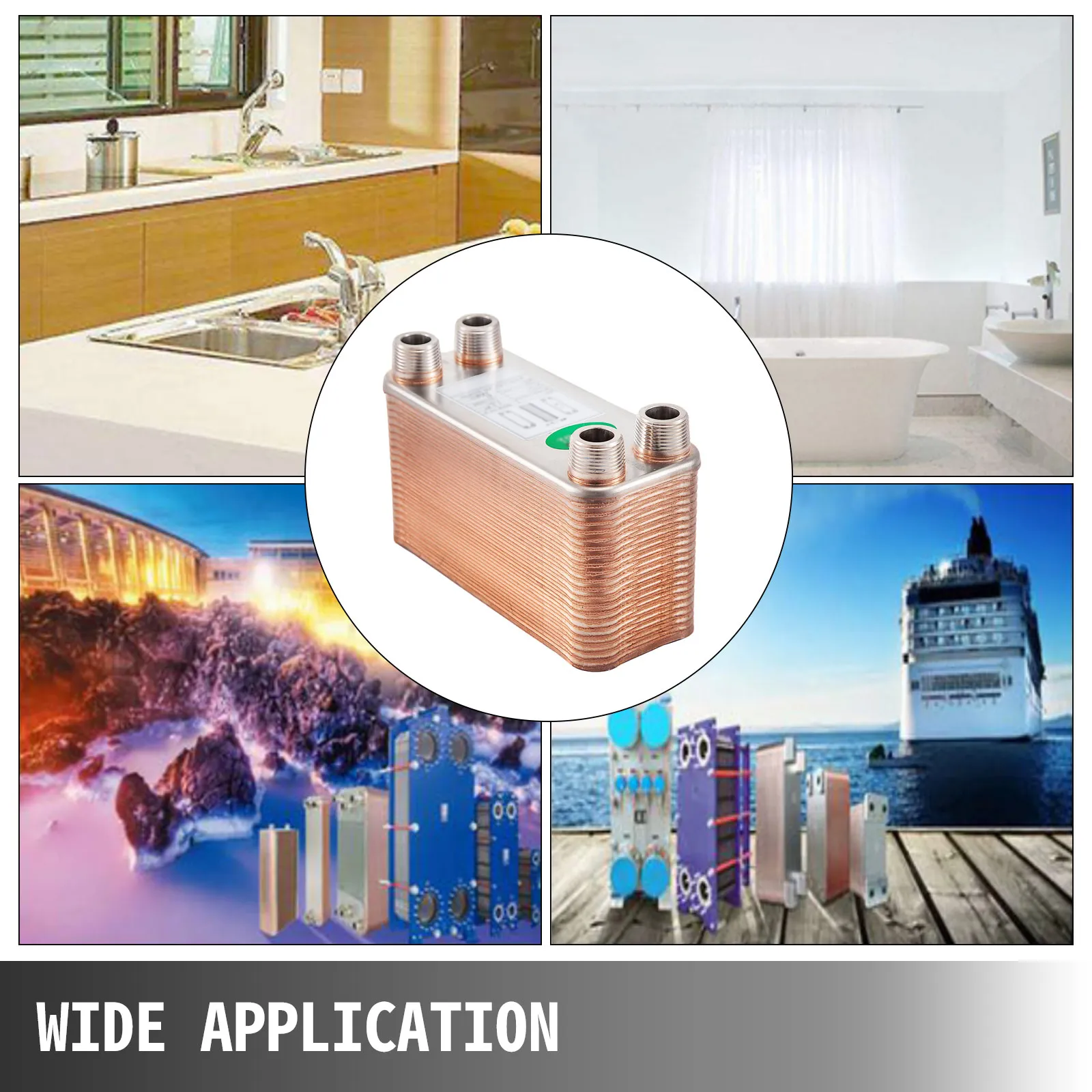 VEVOR heat exchanger for kitchen, bathroom, industrial use, and maritime application.