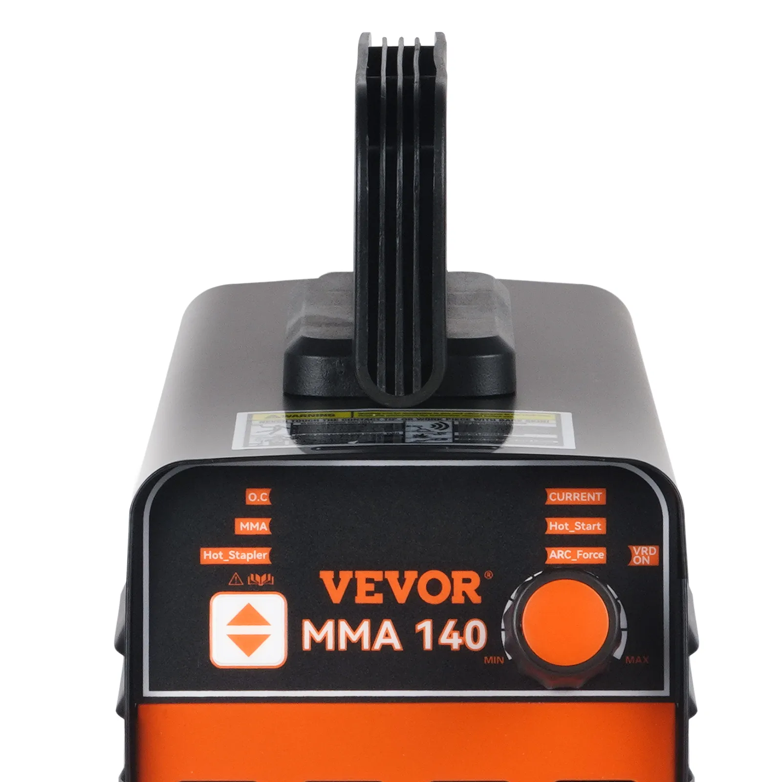 VEVOR stick welder mma 140 front view with control knob and vents.