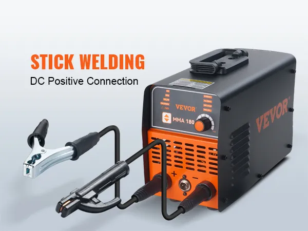 VEVOR stick welder mma 180 with dc positive connection and clamps.