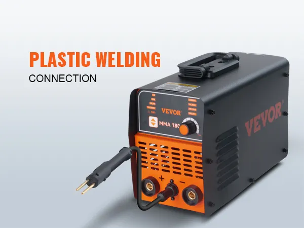 VEVOR stick welder for plastic welding, featuring connection ports and control panel.