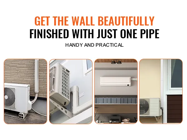 Pokrowiec na zestaw klimatyzatorów VEVOR mini split line eksponowany z jednostkami klimatyzacyjnymi dla uzyskania schludnego, profesjonalnego wykończenia. Poręczny i praktyczny.