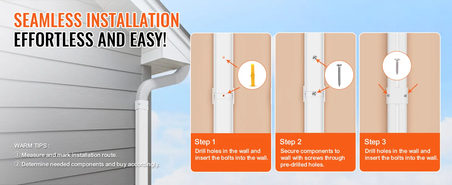 seamless installation guide for VEVOR mini split line set cover with steps and components.