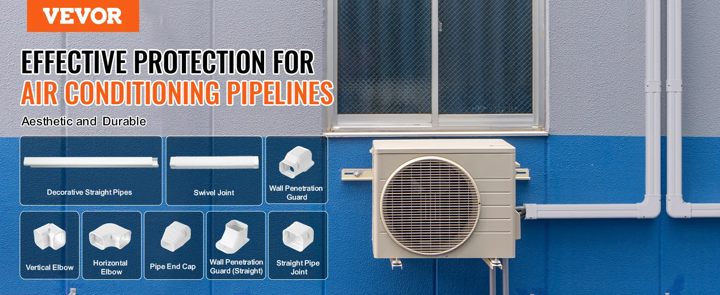VEVOR mini split line set cover for ac pipelines with various parts shown for effective protection.