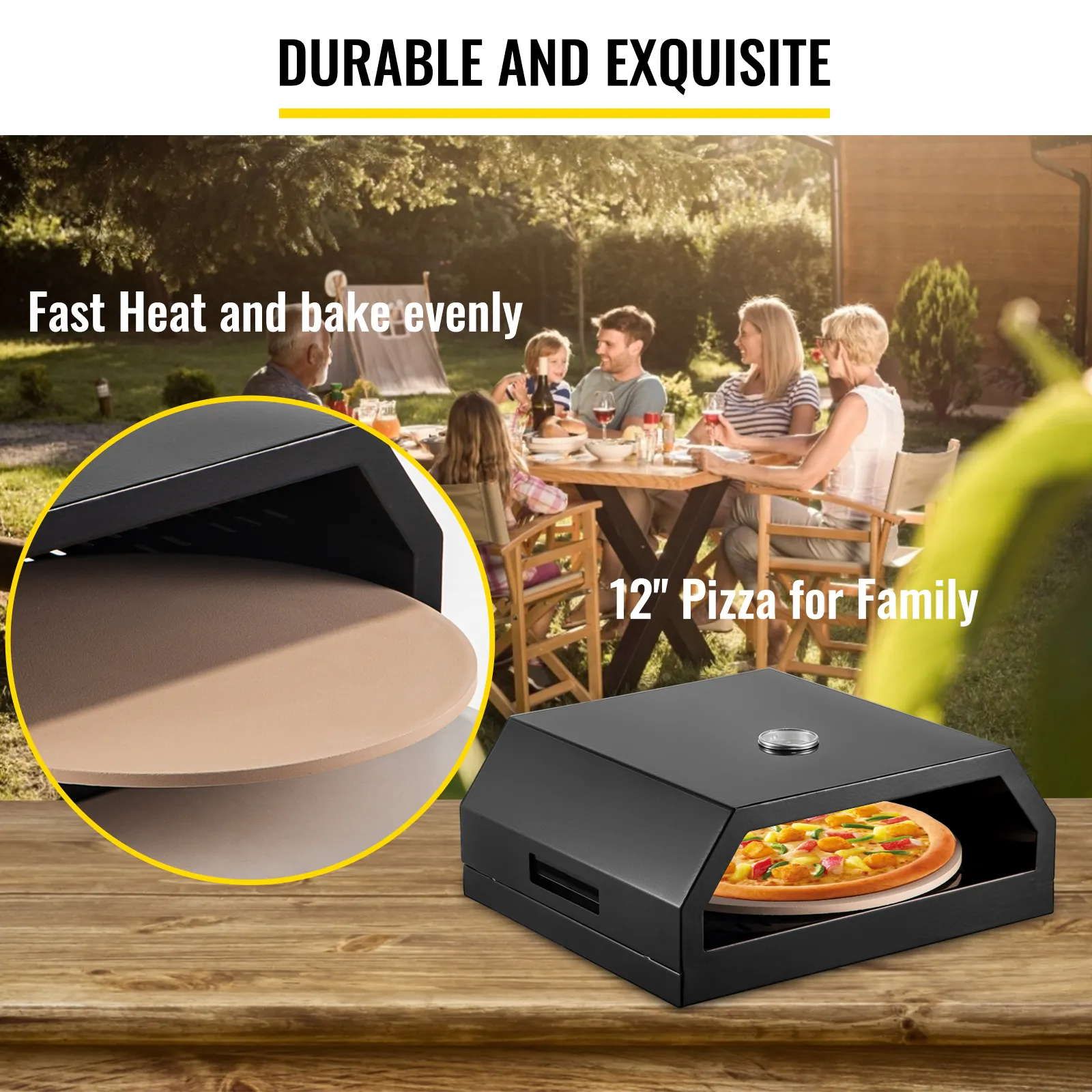 VEVOR pizza oven kit with fast heat, baking evenly, perfect for 12" pizza for family