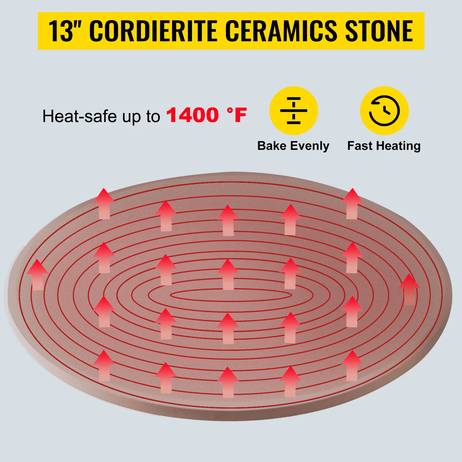 13" cordierite ceramics stone, heat-safe up to 1400°f, bake evenly, fast heating.