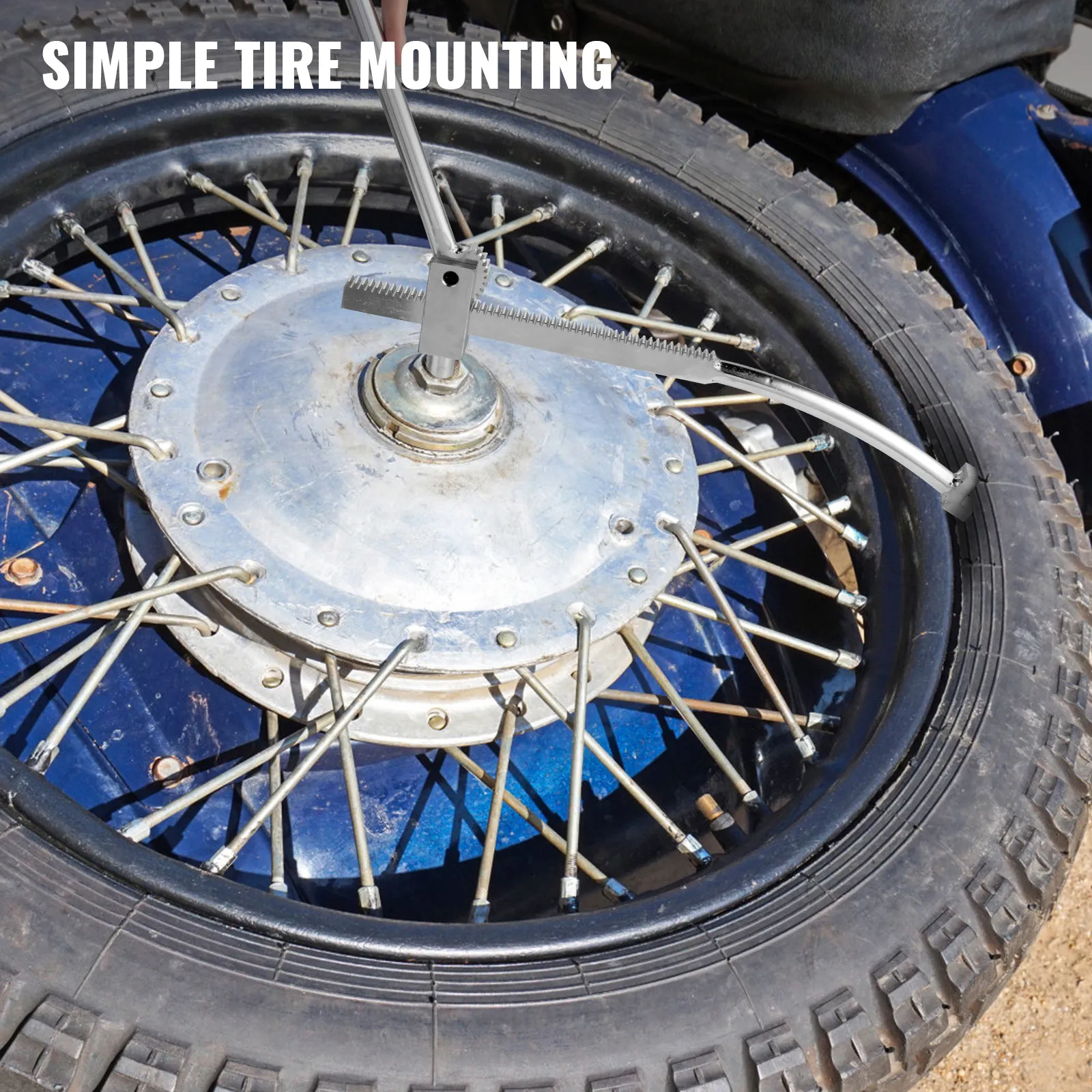 VEVOR dirt bike tire mounting tool applying simple tire mounting on motorcycle wheel.