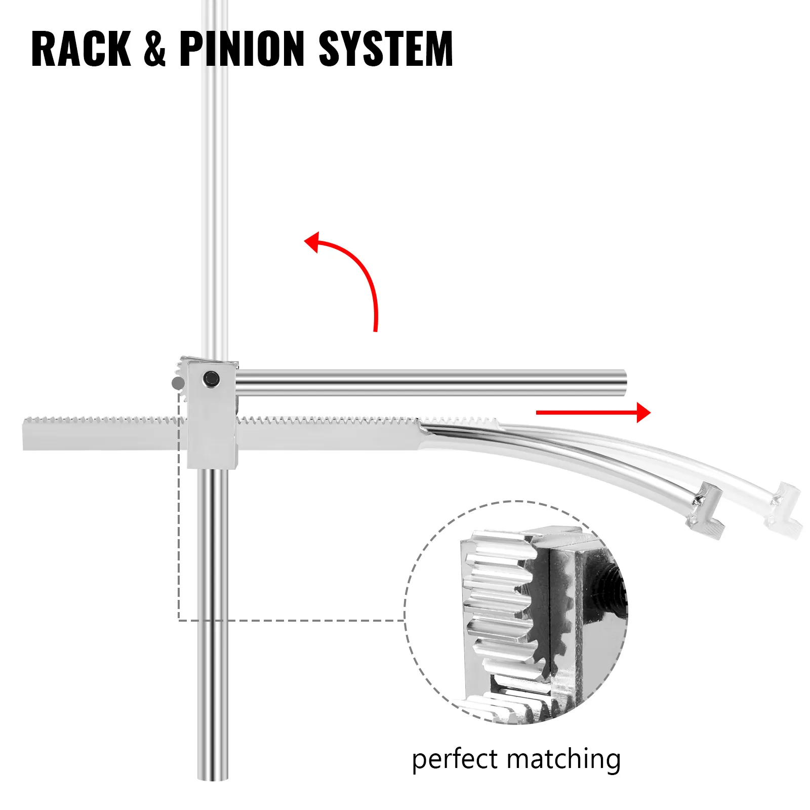 rack and pinion system with interlocking gears for VEVOR dirt bike tire mounting tool.