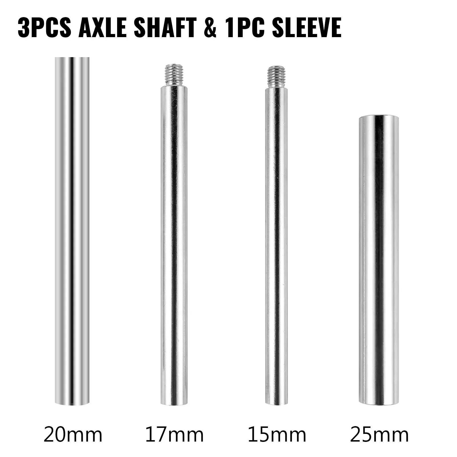 3 pcs axle shaft & 1 pc sleeve for VEVOR dirt bike tire mounting tool in 4 sizes.