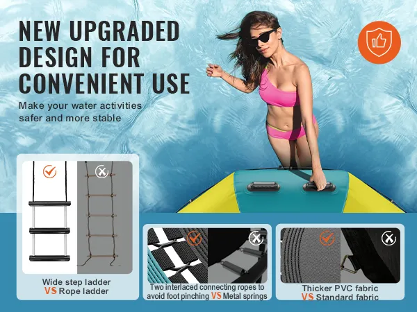 Nieuw ontwerp van de VEVOR opblaasbare waterspringer met brede trapladder, verweven touwen en dikker pvc.