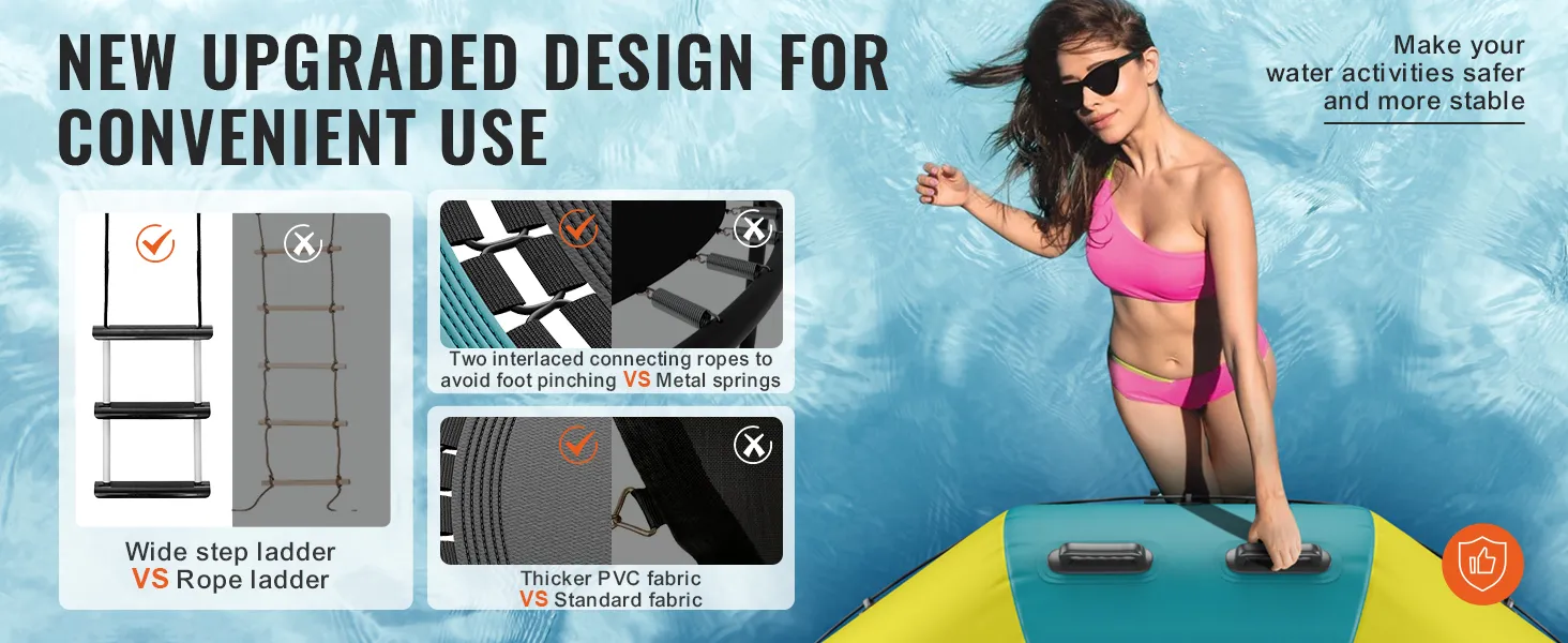 Nieuw ontwerp van de VEVOR opblaasbare waterspringer met brede trapladder, verweven touwen en dikker pvc.