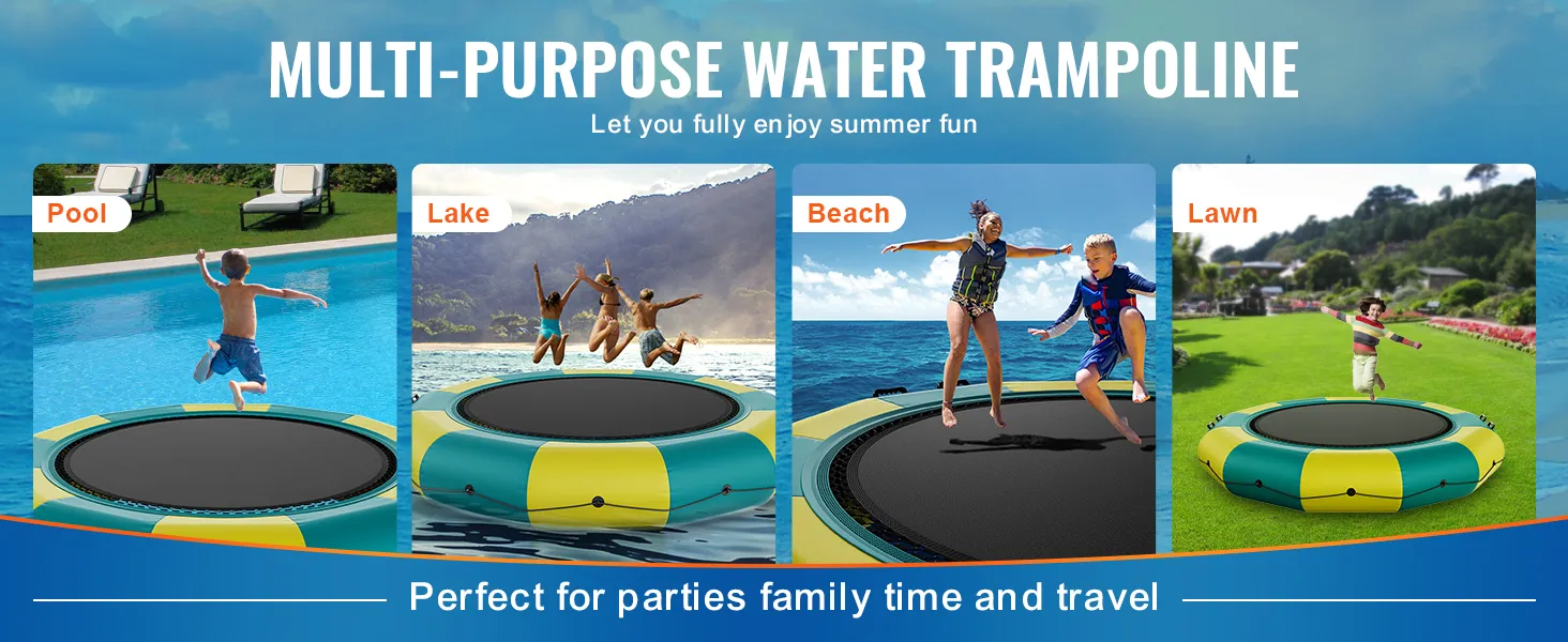 Multifunctionele VEVOR opblaasbare waterspringer voor plezier in het zwembad, op het meer, op het strand en op het gazon; perfect voor feestjes.