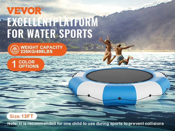 Trampolín acuático inflable VEVOR, tamaño 13 pies, perfecto para actividades de deportes acuáticos con un pintoresco telón de fondo de playa.