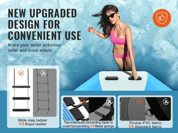 Nuevo diseño de trampolín acuático inflable VEVOR con escalera ancha, cuerdas entrelazadas y tela de PVC más gruesa.