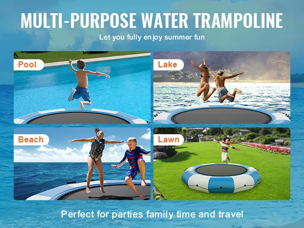 Trampolín acuático inflable VEVOR para piscina, lago, playa y césped. Perfecto para la diversión y las fiestas de verano.