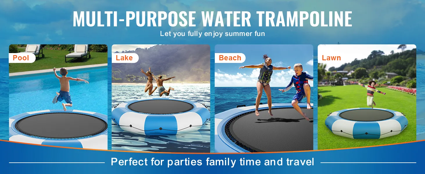 Trampolín acuático inflable VEVOR para piscina, lago, playa y césped. Perfecto para la diversión y las fiestas de verano.