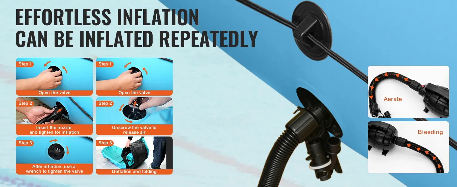 effortless inflation process for the VEVOR inflatable water trampoline with step-by-step guide.