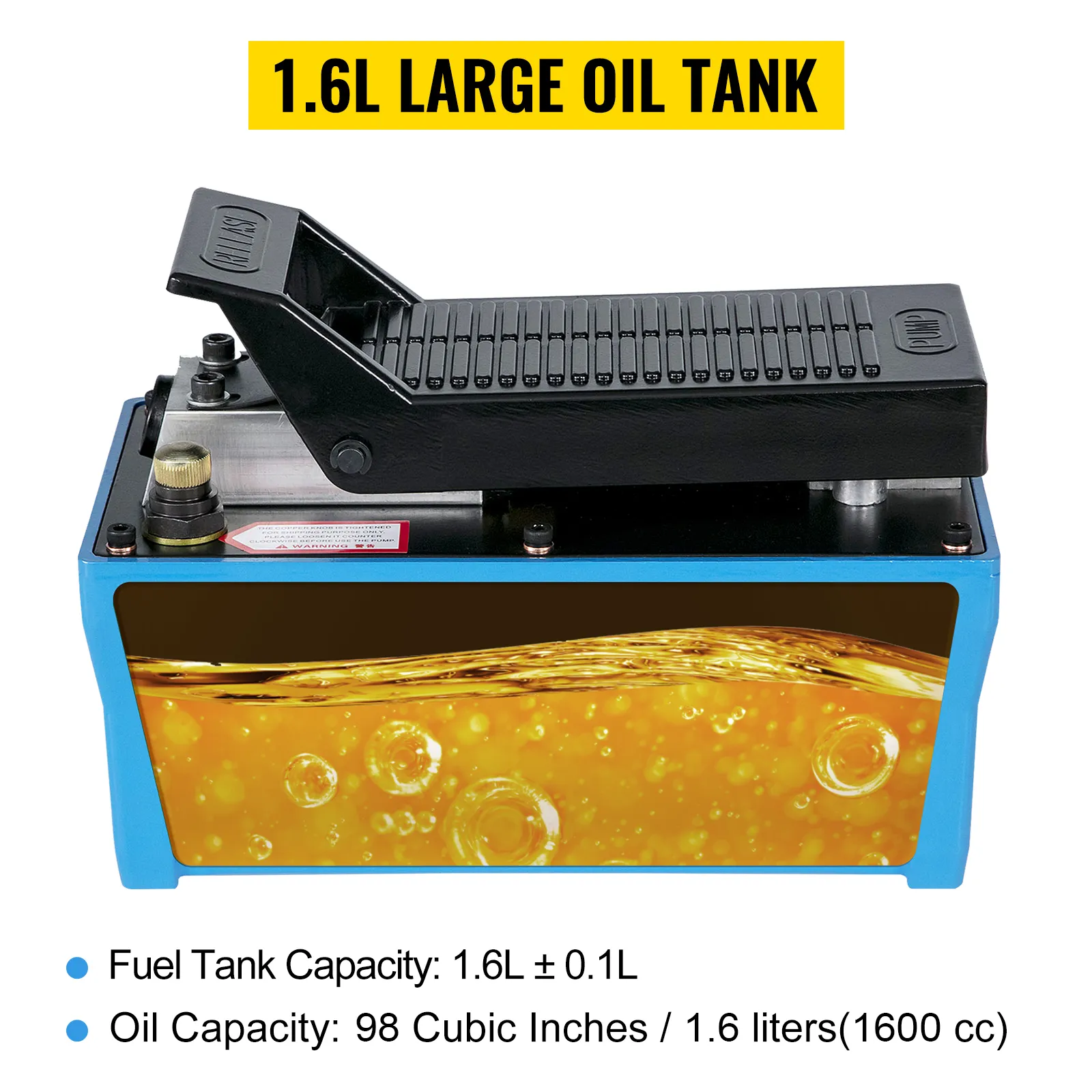 VEVOR air hydraulic pump with 1.6l large oil tank and robust foot pedal.