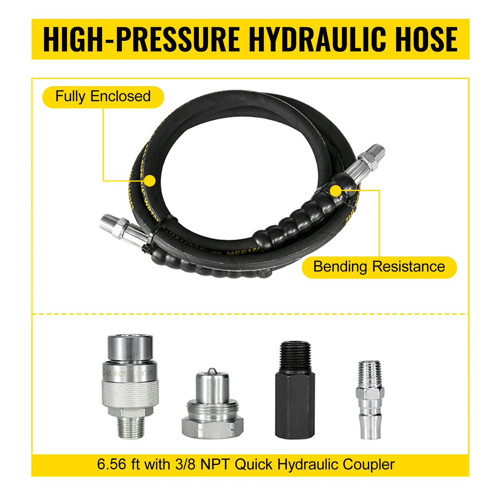 high-pressure hydraulic hose with 3/8 npt quick hydraulic coupler for VEVOR air hydraulic pump.