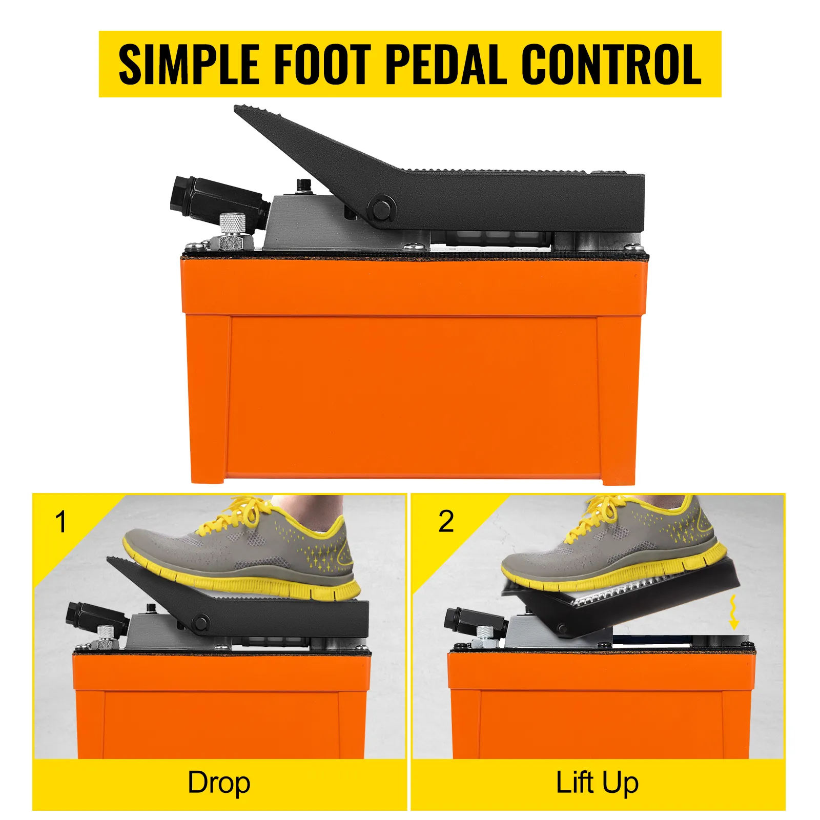 Bomba hidráulica neumática VEVOR con control de pedal simple para operaciones de elevación y bajada.