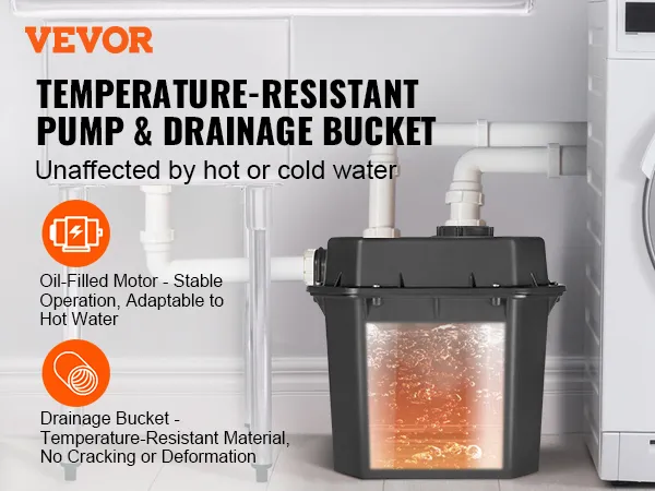 Bomba de fregadero utilitaria VEVOR para drenaje resistente a la temperatura, no afectado por agua fría ni caliente.
