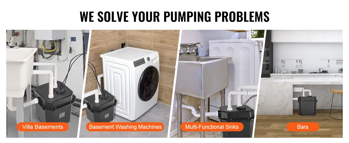 Bomba de fregadero utilitario VEVOR utilizada en sótanos de villas, lavadoras, fregaderos multifuncionales y bares.