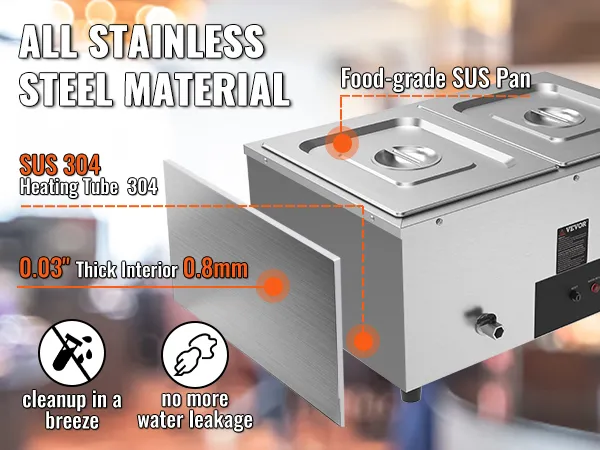 VEVOR commercial food warmer made of all stainless steel material with two food-grade sus pans.