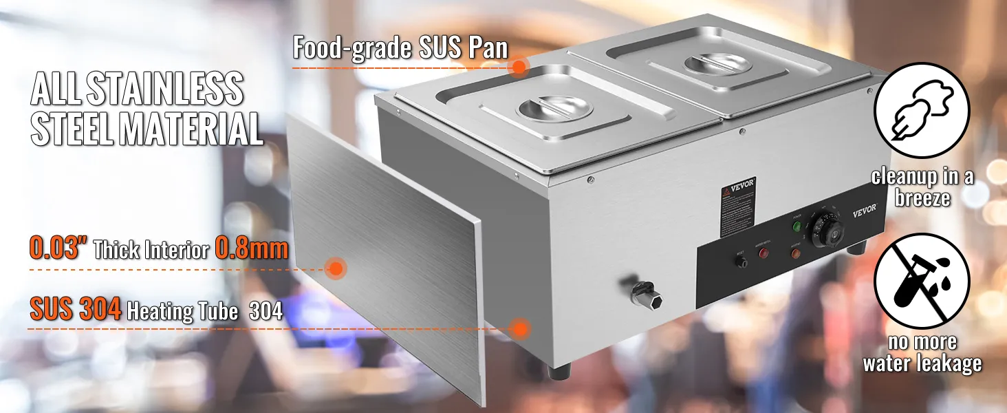 VEVOR commercial food warmer made of all stainless steel material with two food-grade sus pans.