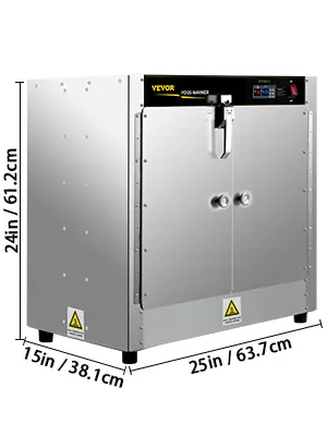 Calentador de alimentos tipo caja caliente VEVOR, de acero inoxidable, con doble puerta, con dimensiones de 24 x 25 x 15 pulgadas.